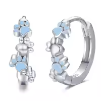 wholesale 925 Sterling Silver Blue Enamel Paw Print Huggie Hoop Earrings for Women - Small Animal Lover Gift Ideas-Dog Hoops-Blue