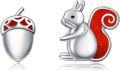 wholesale 925 Sterling Silver Acorn Squirrel Stud Earrings with Red Enamel Accents-0-0