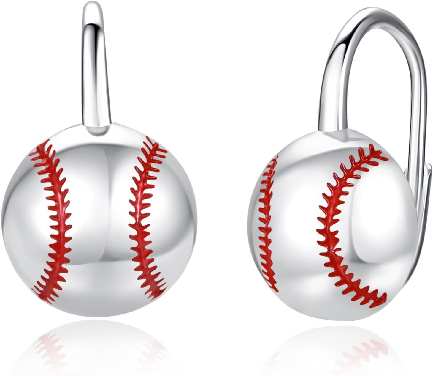  Sterling Silver Hypoallergenic Sports Ball Dangle Leverback Earrings for Women -Baseball