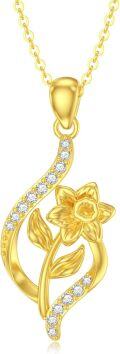 wholesale 14K Gold Floral Pendant Necklace with Cubic Zirconia and Chain - Birthday s for Her-0-0