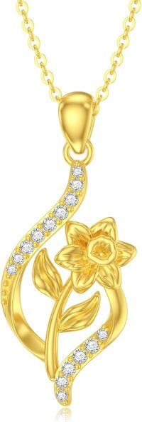 wholesale 14K Gold Floral Pendant Necklace with Cubic Zirconia and Chain - Birthday s for Her-14K Daffodils