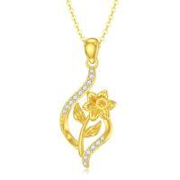 wholesale 14K Gold Floral Pendant Necklace with Cubic Zirconia and Chain - Birthday s for Her-14K Daffodils