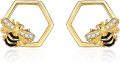 wholesale 925 Sterling Silver Hexagon Bee Stud Earrings with Cubic Zirconia Gift for Her-0-0