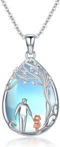 wholesale 925 Sterling Silver Blue Moonstone Family Tree Pendant Necklaces for Dad Mom Kids Gift Set-0-0