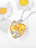wholesale 925 Sterling Silver Bumble Bee Citrine Heart Pendant Necklace Crystal s for Her Wife Mom-0-1