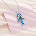 wholesale 925 Sterling Silver Blue Opal Celtic Knot Cross Pendant Necklace for Women and Men-0-3