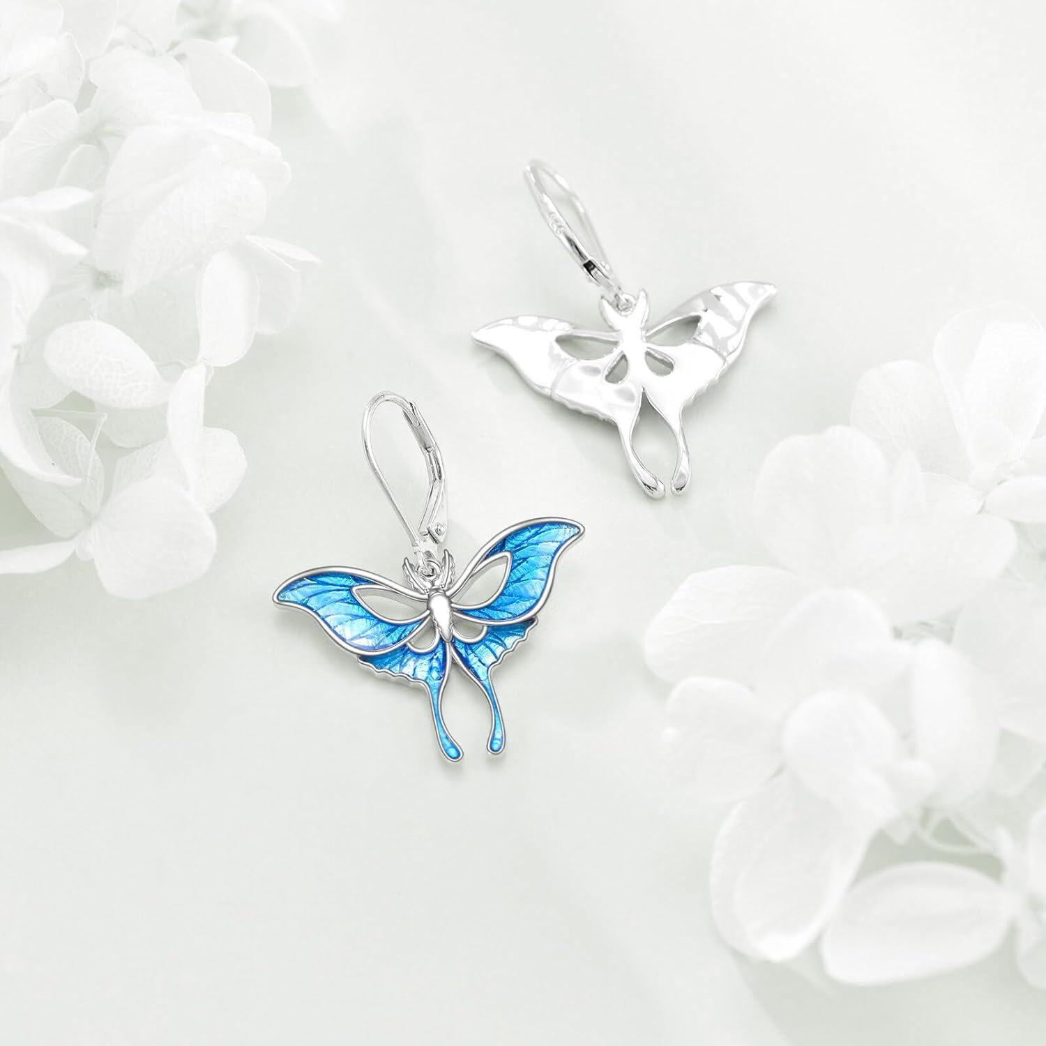 Sterling Silver Luna Moth Dangle Earrings Jewelry Gifts for Women Girls Friends-0-2