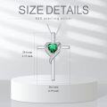 wholesale 925 Sterling Silver Emerald May Birthstone Heart Cross Necklace for Women-0-5