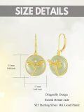wholesale Gold-Plated 925 Sterling Silver Dragonfly Design Green Jade Drop Earrings for Women-0-4