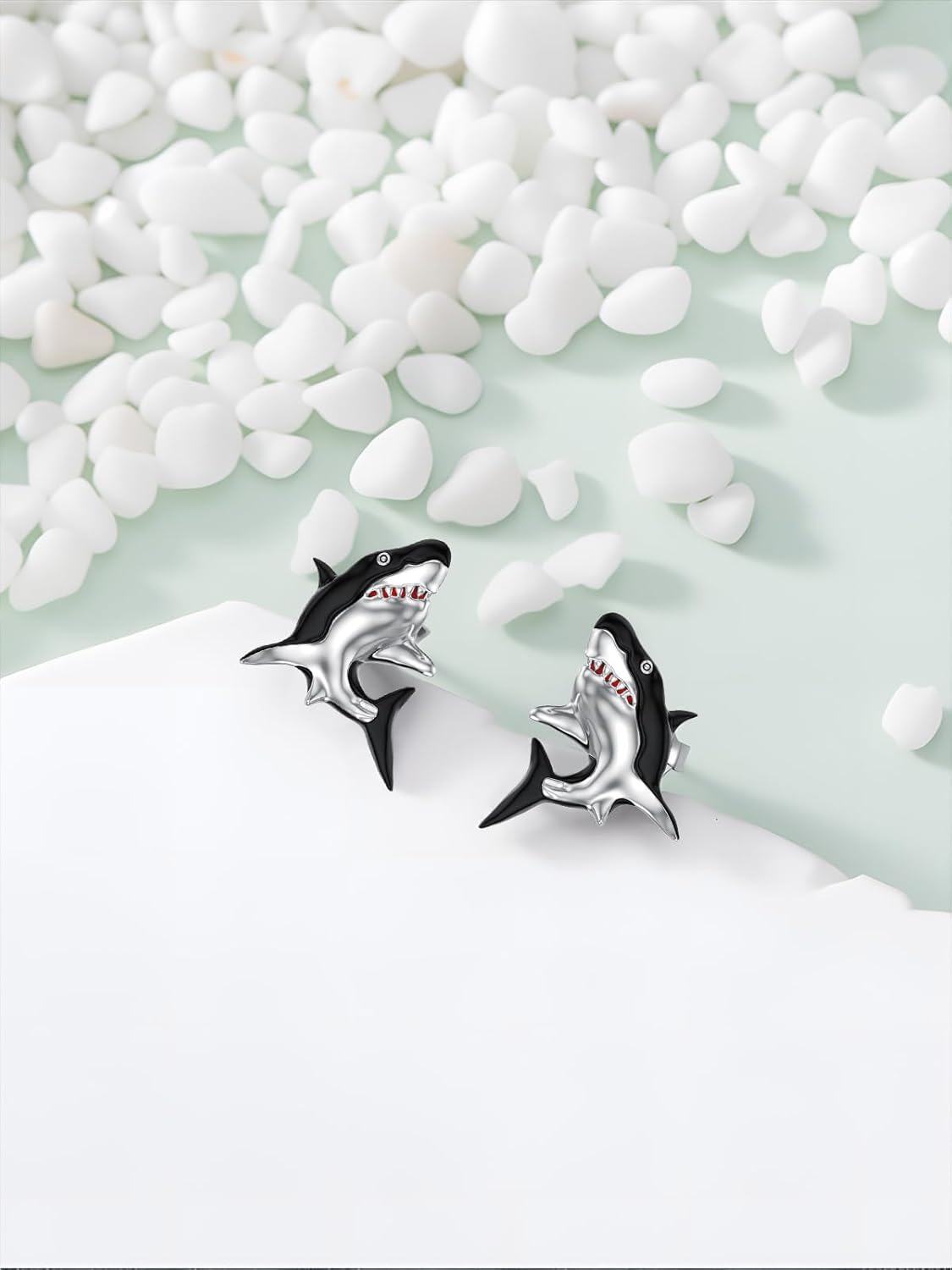 925 Sterling Silver Shark Stud Earrings - Ocean Themed Beach  for Her-0-4