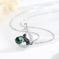 wholesale 925 Sterling Silver Malachite Moon Cat Pendant Necklaces for Women's -0-2