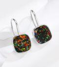 wholesale 925 Sterling Silver Black Opal Square Drop Earrings - October Birthstone Jewelry-0-4