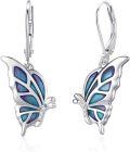 wholesale 925 Sterling Silver Blue & Purple Abalone Shell Butterfly Drop Earrings for Women-0-0