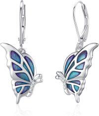 wholesale 925 Sterling Silver Blue & Purple Abalone Shell Butterfly Drop Earrings for Women-Drip Oil