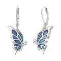wholesale 925 Sterling Silver Blue & Purple Abalone Shell Butterfly Drop Earrings for Women-0-0