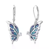 wholesale 925 Sterling Silver Blue & Purple Abalone Shell Butterfly Drop Earrings for Women-Drip Oil