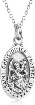 wholesale 925 Sterling Silver Saint Christopher Protect Us Oval Charm Travel Protection Pendant Necklace-0-0