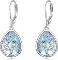 wholesale 925 Sterling Silver Teardrop Moonstone Tree of Life Owl Drop Earrings-0-0