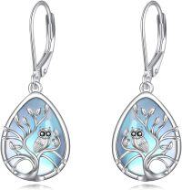 wholesale 925 Sterling Silver Teardrop Moonstone Tree of Life Owl Drop Earrings-owl