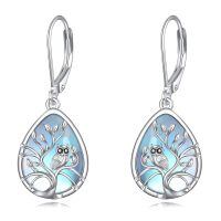 wholesale 925 Sterling Silver Teardrop Moonstone Tree of Life Owl Drop Earrings-owl