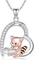 wholesale 925 Sterling Silver Heart-Shaped Red Panda Pendant Necklace for Women-0-0