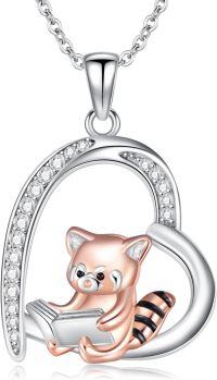 wholesale 925 Sterling Silver Heart-Shaped Red Panda Pendant Necklace for Women-Heart