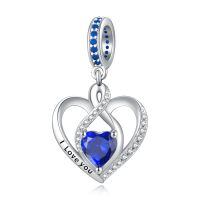 wholesale 925 Sterling Silver Heart Birthstone Charms for Bracelets Jewelry Gifts-Dangle - Sep - Sapphire