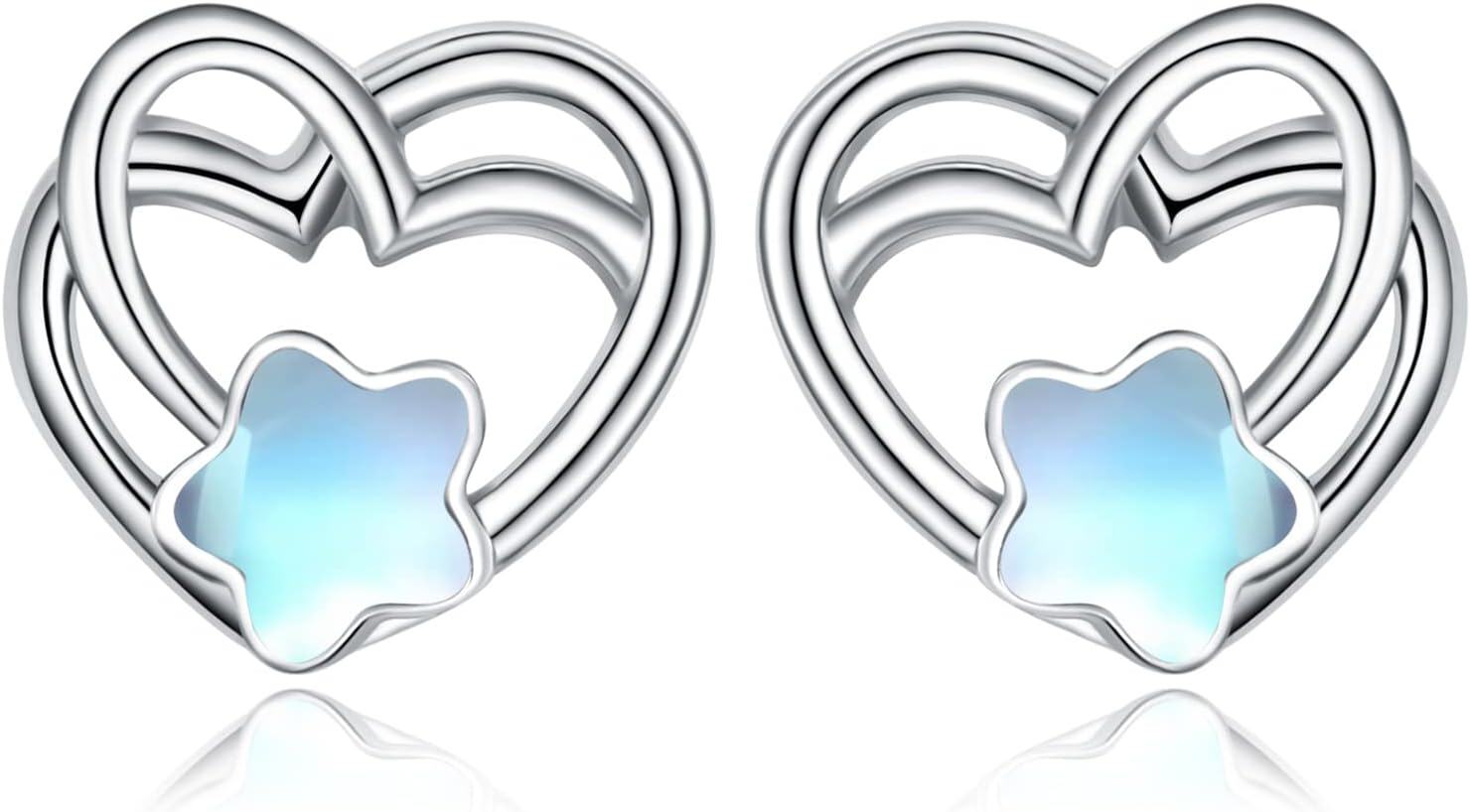  Sterling Silver Moonstone Turquoise Hypoallergenic Dangle Earrings -Star-Moonstone