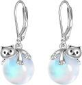wholesale 925 Sterling Silver Opalite Cat Dangle Earrings-0-0