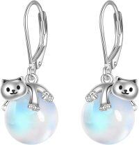 wholesale 925 Sterling Silver Opalite Cat Dangle Earrings-Cat Moonstone