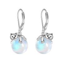 wholesale 925 Sterling Silver Cat Moonstone Leverback Earrings Wholesale For Women Girls-Cat Moonstone