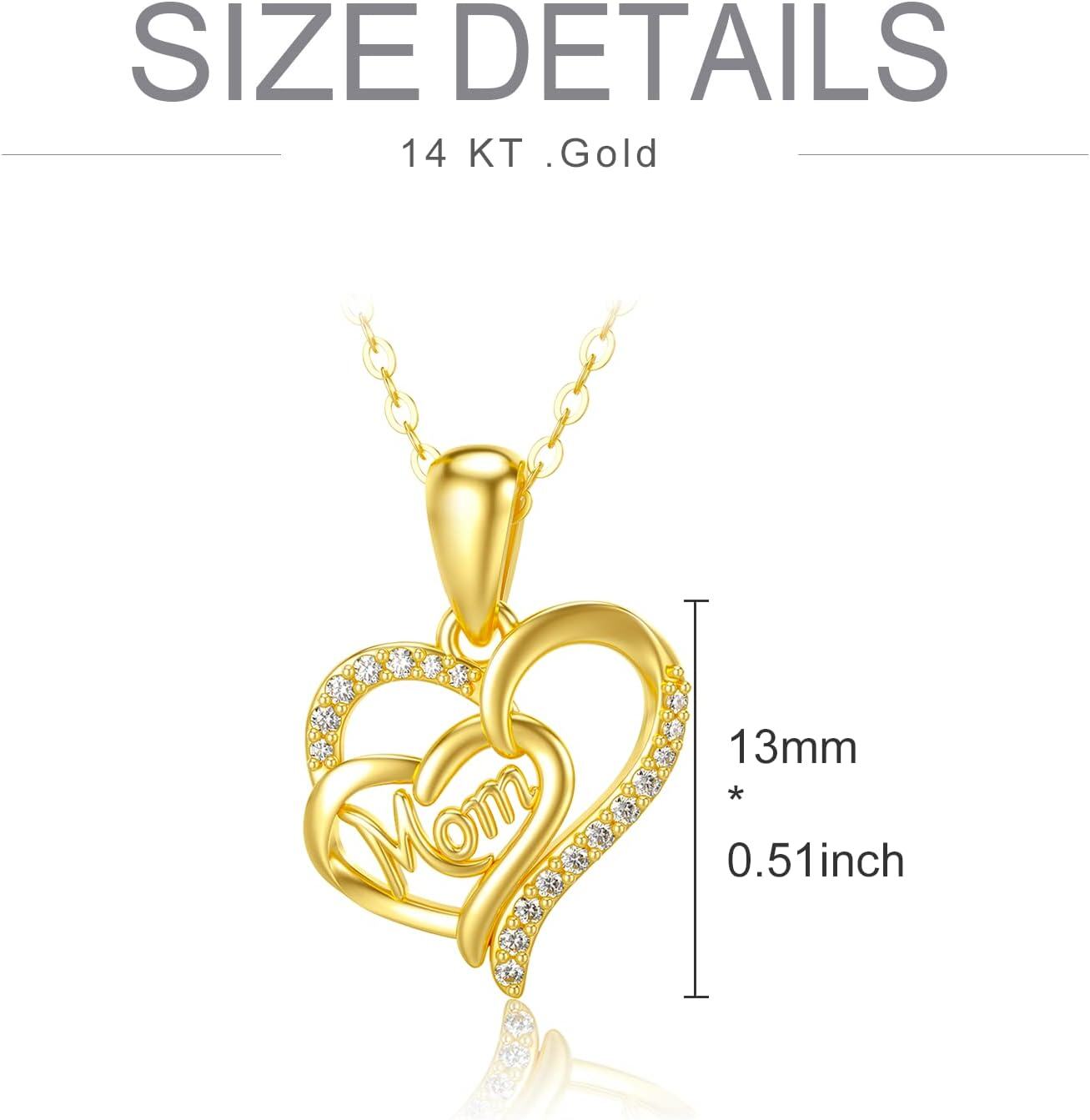 wholesale 14K Gold Double Heart Pendant with Cubic Zirconia and Mom Inscription - Gift for Mother's Day (18 Inches)-0-3