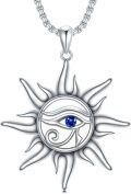 wholesale 925 Sterling Silver Blue Crystal Eye of Horus Sun Pendant Necklace for Men & Women-0-0