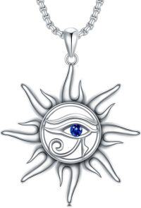 wholesale 925 Sterling Silver Blue Crystal Eye of Horus Sun Pendant Necklace for Men & Women-Horus Eye Necklace