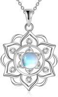 wholesale 925 Sterling Silver Blue Moonstone Lotus Pendant Necklaces Yoga Jewelry for Women-0-0