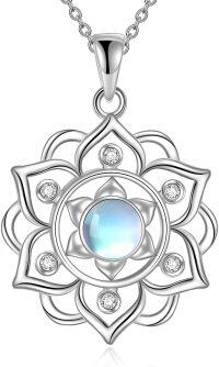 wholesale 925 Sterling Silver Blue Moonstone Lotus Pendant Necklaces Yoga Jewelry for Women-Moonstone