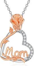 wholesale 925 Sterling Silver Lab-Grown Cubic Zirconia Rose Heart Pendant Necklaces for Women - Mothers Day Gift Ideas-0-0