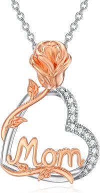 wholesale 925 Sterling Silver Lab-Grown Cubic Zirconia Rose Heart Pendant Necklaces for Women - Mothers Day Gift Ideas-A-Heart Rose Diamond-Mom