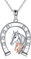 wholesale 925 Sterling Silver Horseshoe with Two Horse Heads Pendant Necklace s for Women and Girls-0-0
