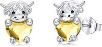 wholesale 925 Sterling Silver Birthstone Highland Cow Stud Earrings Cute Animal Jewelry Gift for Women Girls-Silver-11-Nov