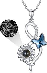 wholesale 925 Sterling Silver Blue Crystal Sunflower & Butterfly Charm Pendant Necklace for Women Gifts-B-Sunflower Butterfly