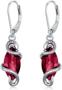 wholesale Sterling Silver Crystal Vintage Snake Dangle Drop Leverback Earrings for Women-July Red