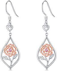 wholesale 925 Sterling Silver Rose Dangle Earrings with Birthstone Flower Jewelry for Women-October-Tourmaline