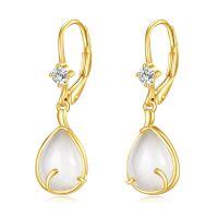 wholesale 14k Gold Drop Earrings With White Pear Moonstone And Crystal-Moonstone