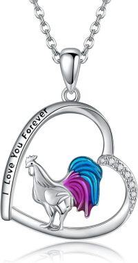 wholesale 925 Sterling Silver Rooster Pendant Necklace with Colorful Enamel and Cubic Zirconia Gifts for Women-Q-Chicken
