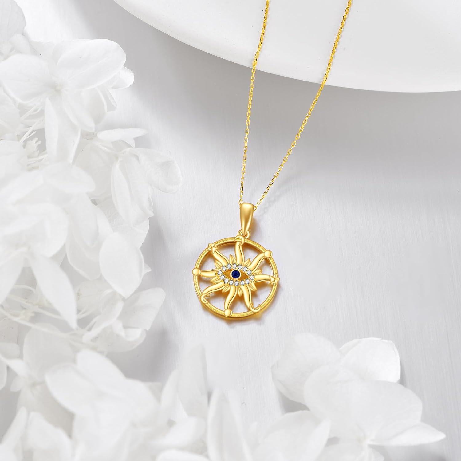 wholesale 14K Gold Evil Eye Pendant with Stars and Moon Necklace for Women-0-3