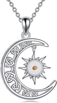 wholesale 925 Sterling Silver Crescent Moon & Sun Pendant with Mustard Seed Charm Faith Jewelry for Women and Girls-Mustard Seed Moon Necklace