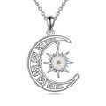 wholesale 925 Sterling Silver White Gold Plated Crescent Moon Sun Moonstone Pendant Necklace For Women-0-0