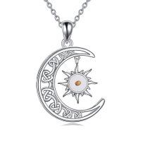 wholesale 925 Sterling Silver White Gold Plated Crescent Moon Sun Moonstone Pendant Necklace For Women-Mustard Seed Moon Necklace