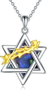 wholesale 925 Sterling Silver Abalone Shell Star of David Peace Sign Ying-Yang Pendant Necklace for Women and Men-Star of David
